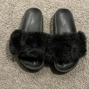 Urban Outfitters faux fur slides